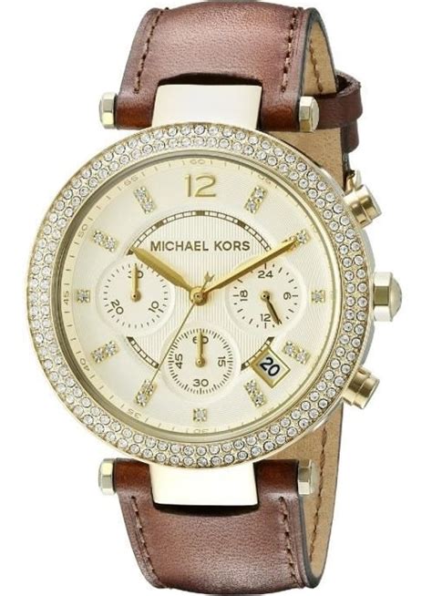 Michael Kors Parker Champagne Dial Brown Leather Strap 